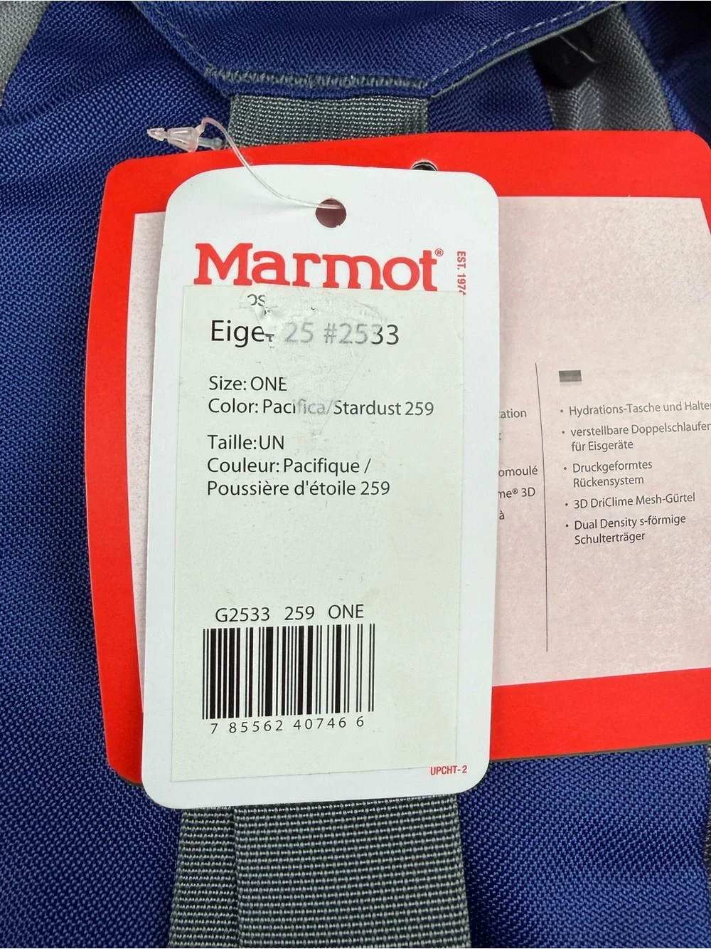 NWT! Marmot Eiger 25 Outdoor Backpack Mountaineering #2533 Blue
